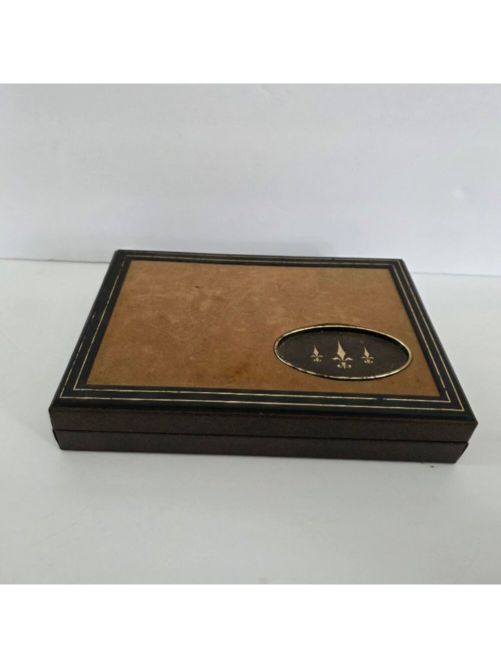 Vintage Dante Jewelry Box With Gold Fleur-De-Lis Design And Compartments